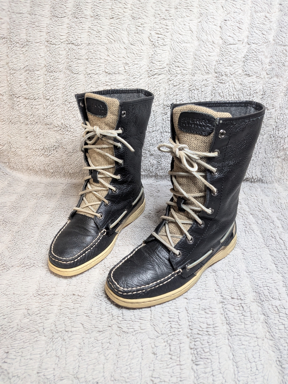 Sperry Black and Tan Lace-Up Women's Leather Boots